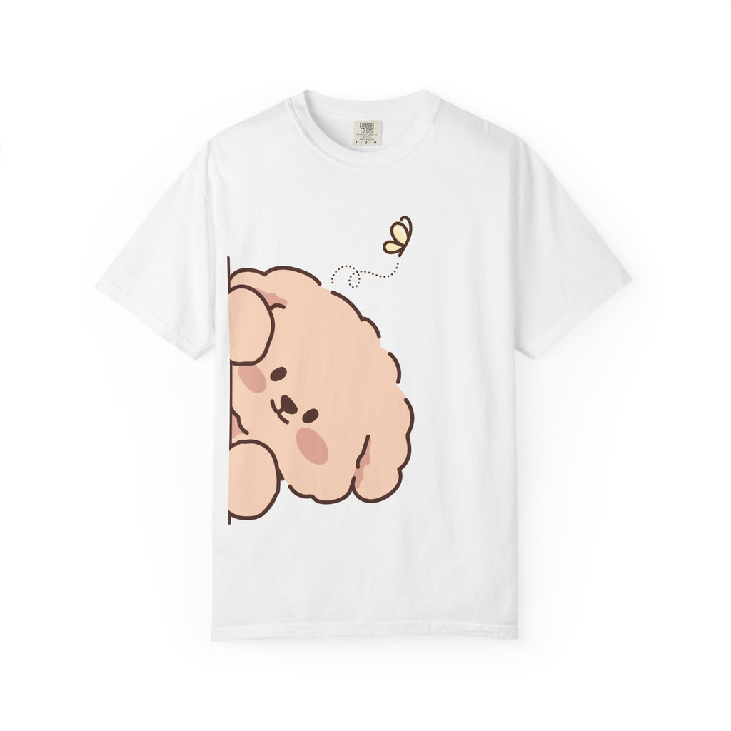 Cute Peekaboo Puppy T-Shirt — Adorable Cartoon Dog with Bee Graphic