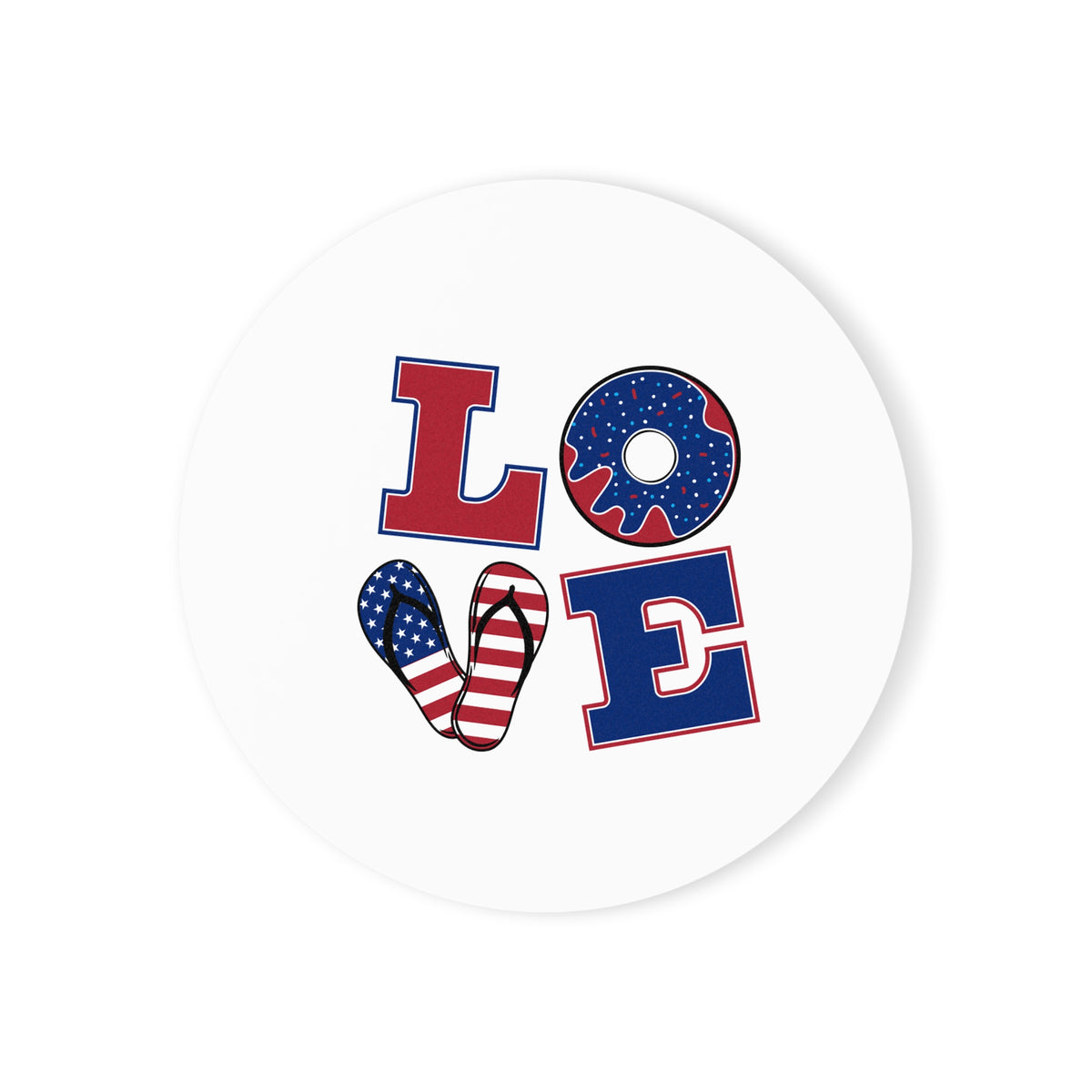 Patriotic LOVE Cork Back Coaster — American Flag 4th of July Drink Coaster