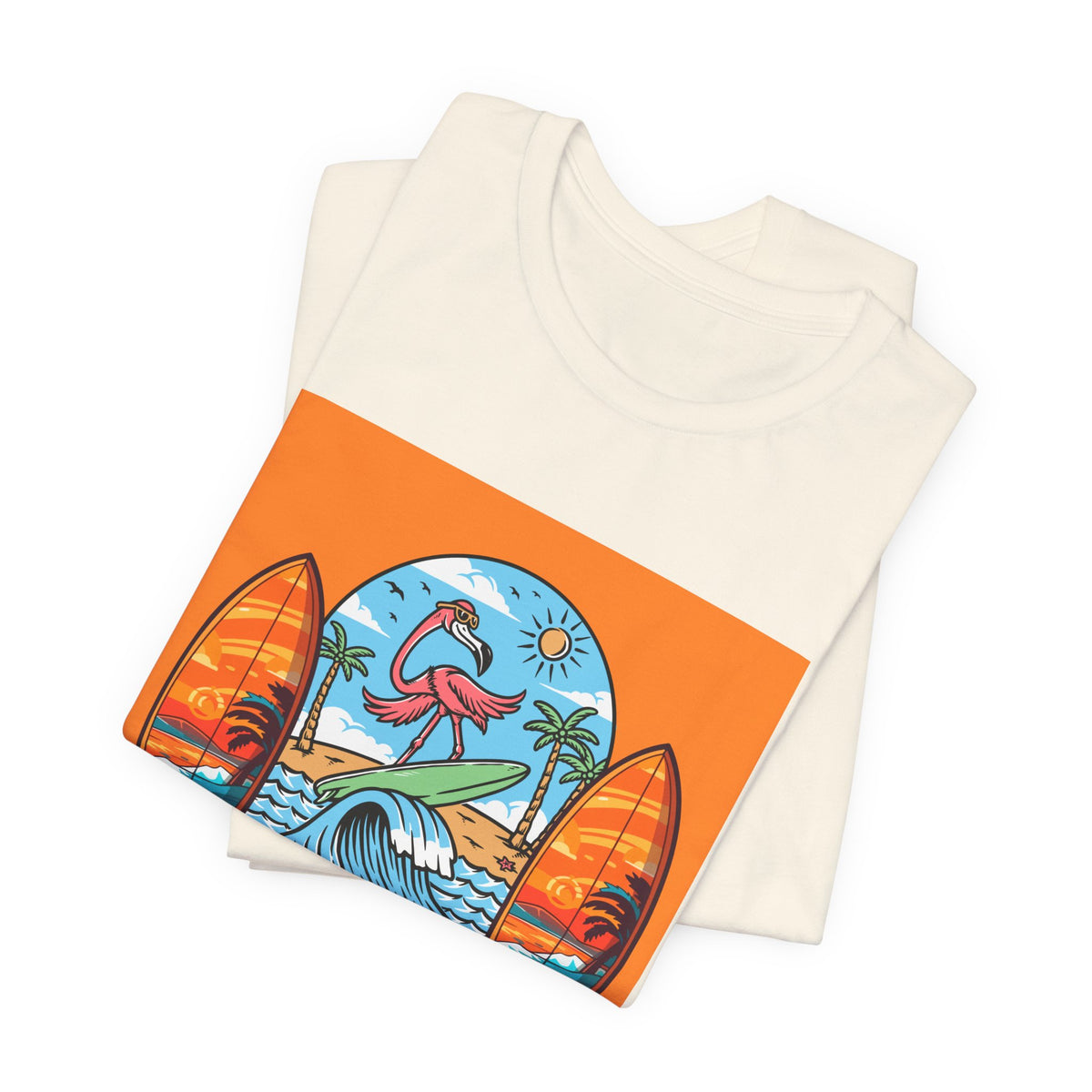 Hello Sunshine Tee — Retro Surf Flamingo Beach T-Shirt