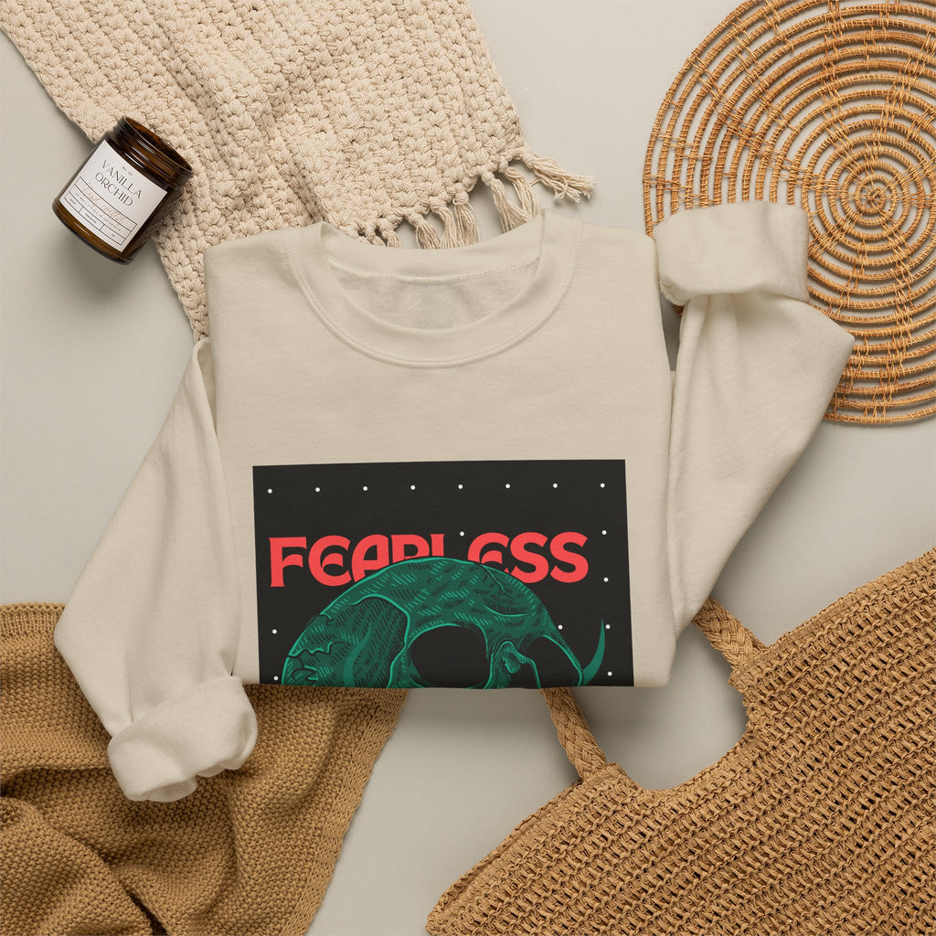 Fearless Skull Crewneck Sweatshirt — Green Skull Graphic Pullover
