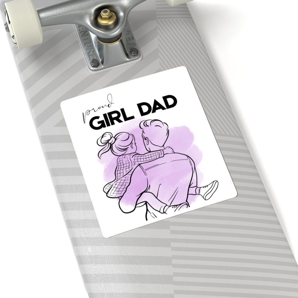 Proud Girl Dad Kiss-Cut Sticker — Father & Daughter Illustration, Laptop Decal, FatherGift for Dads