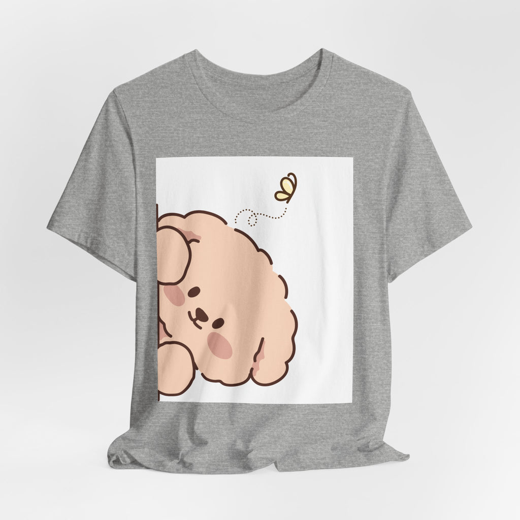 Cute Peekaboo Puppy T-Shirt — Adorable Cartoon Dog with Butterfly Tee