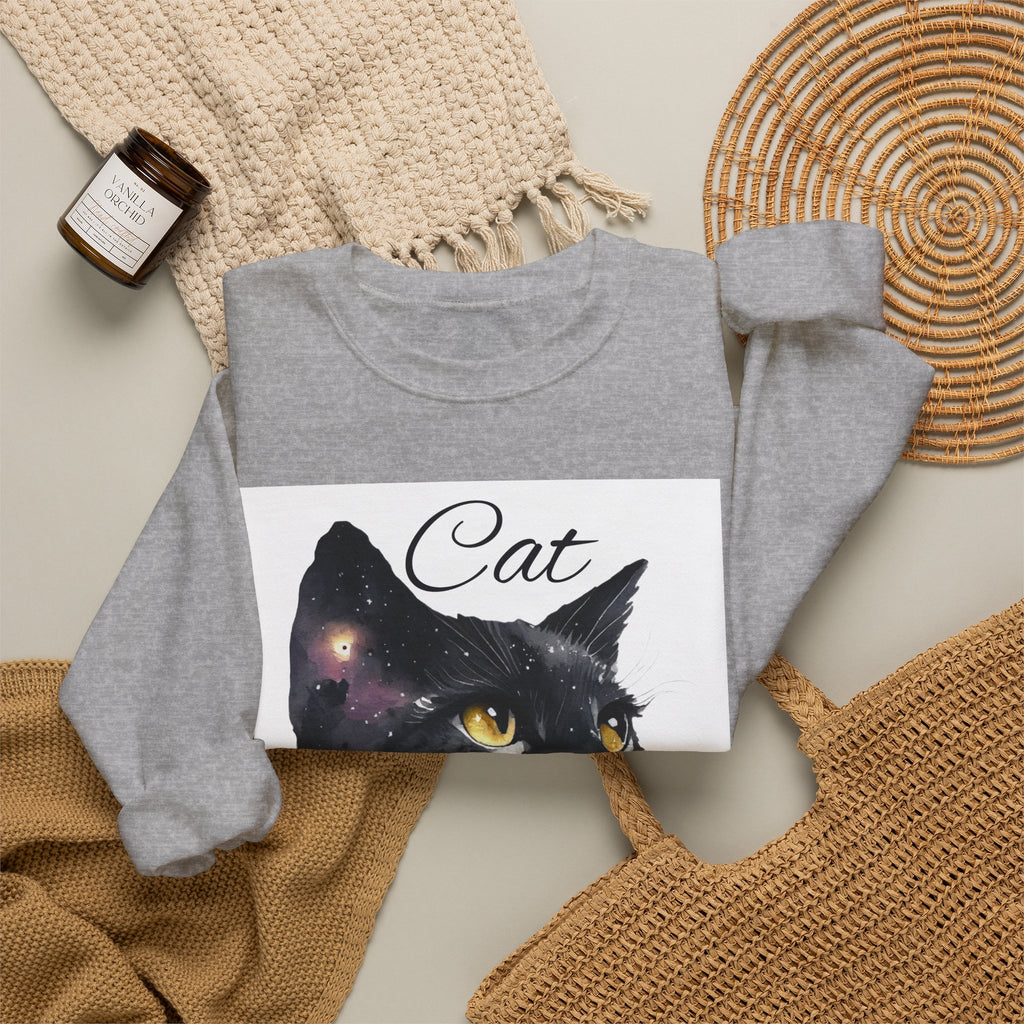 Galaxy Black Cat Sweatshirt — 'Cat' Watercolor Portrait Crewneck