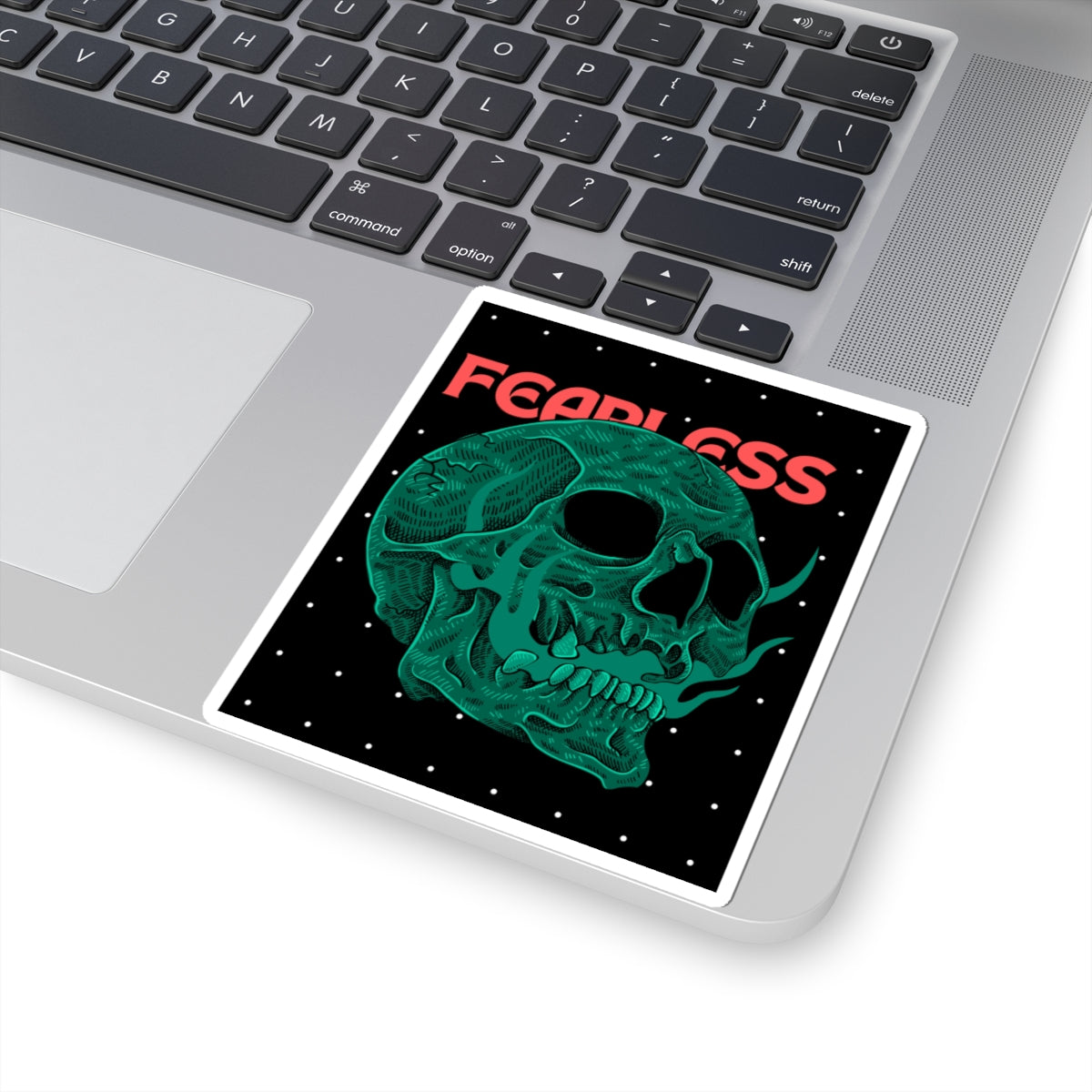 Fearless Skull Kiss-Cut Sticker — Green Neon Skull Laptop Decal