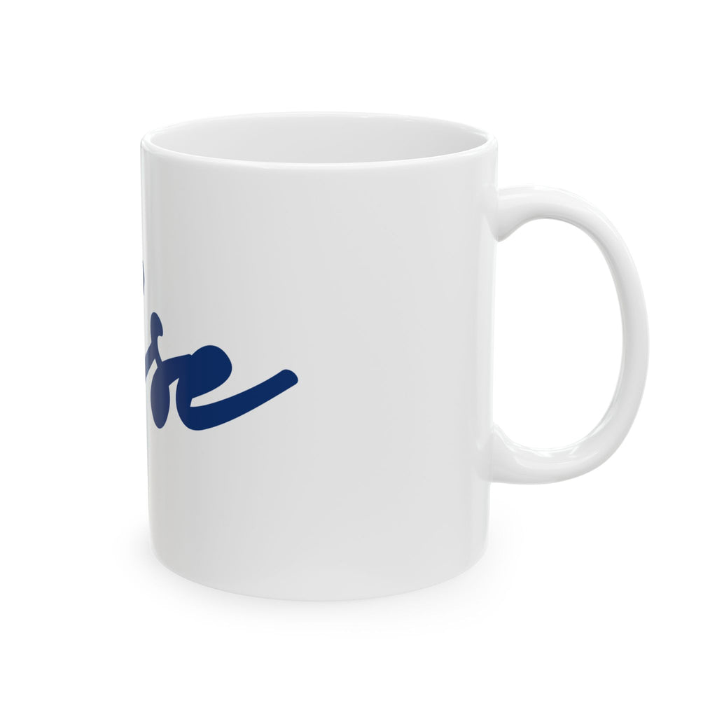 Noise Script Ceramic Mug — Navy Handwritten Typography Coffee Cup (11oz, 15oz)