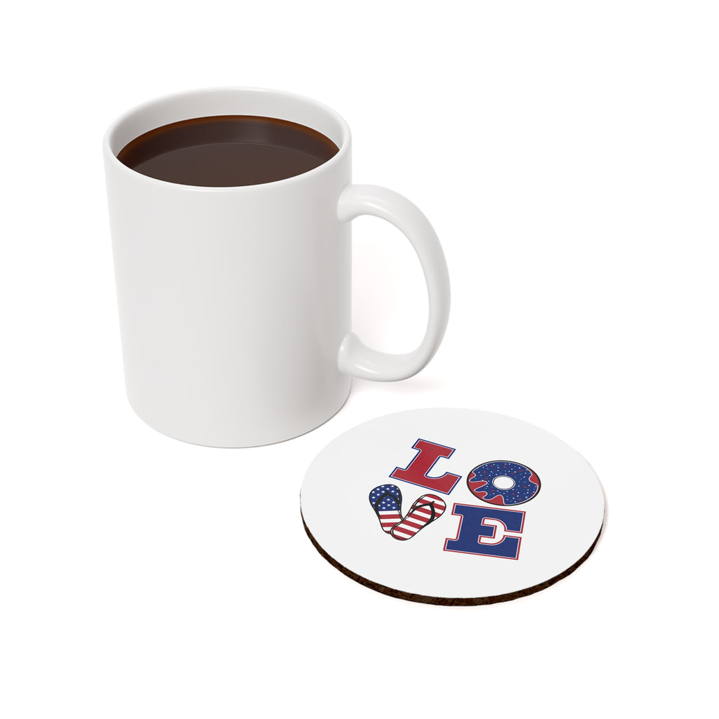 Patriotic LOVE Cork Back Coaster — American Flag 4th of July Drink Coaster