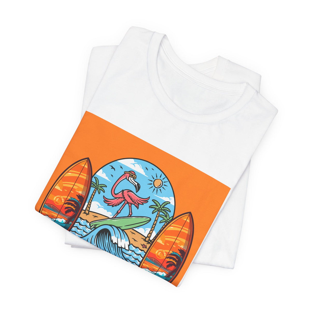 Hello Sunshine Tee — Retro Surf Flamingo Beach T-Shirt