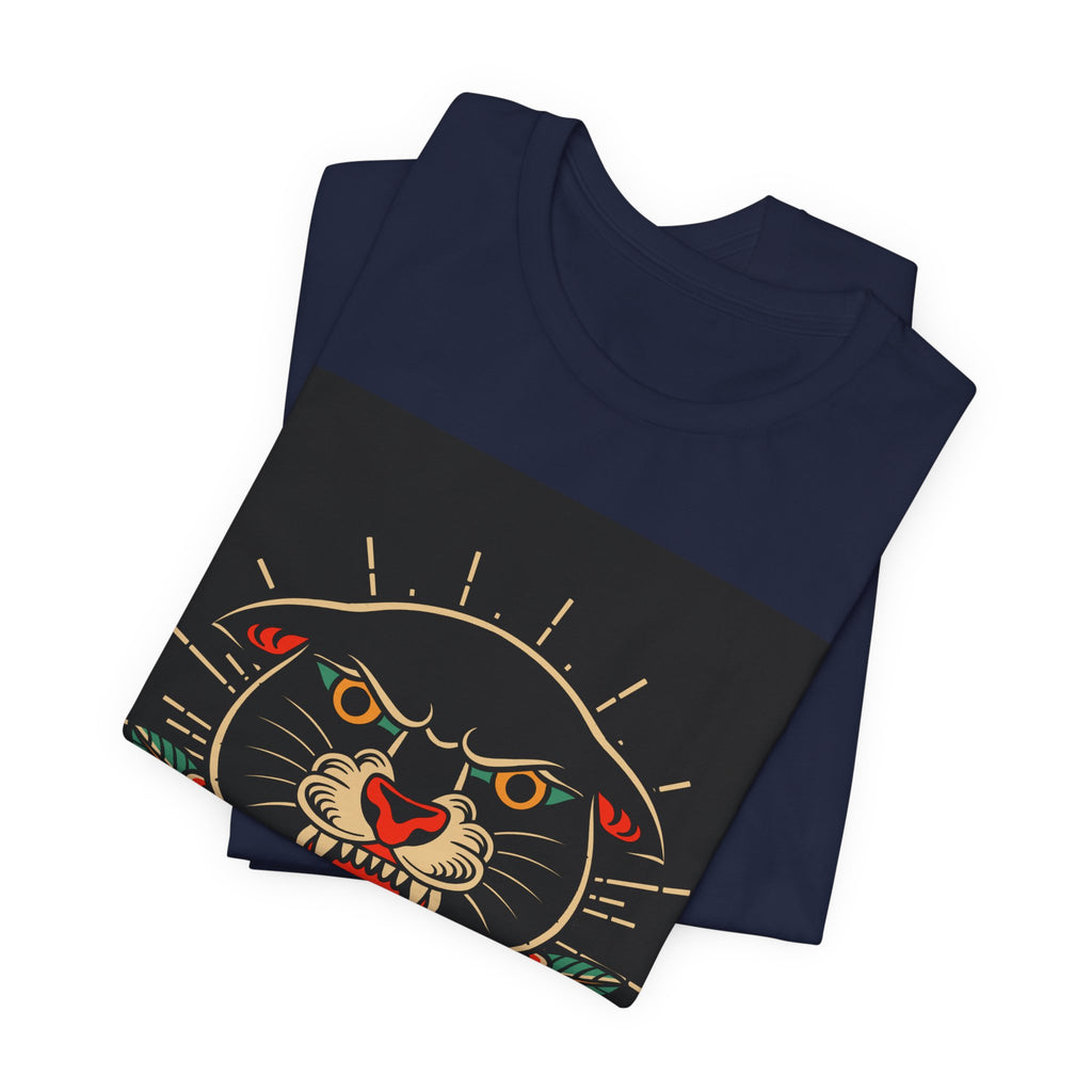 Panther Tattoo Tee — Vintage Roaring Panther with Roses Graphic T-Shirt