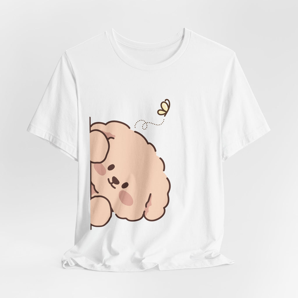 Cute Peekaboo Puppy T-Shirt — Adorable Cartoon Dog with Butterfly Tee
