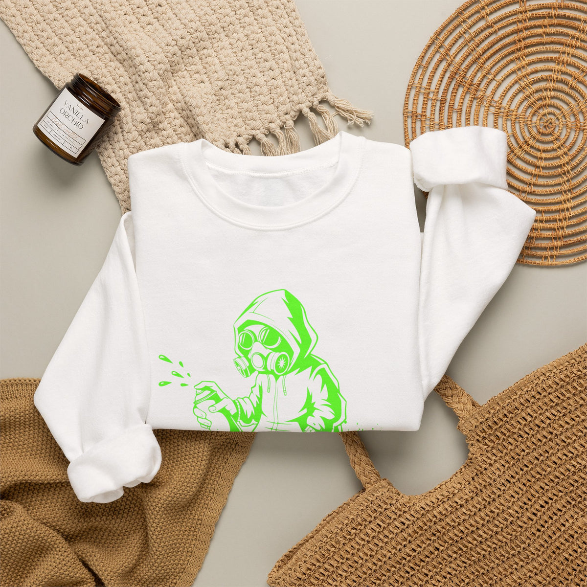 Street Graffiti Hoodie Sweatshirt — Neon Green Spray Paint Design