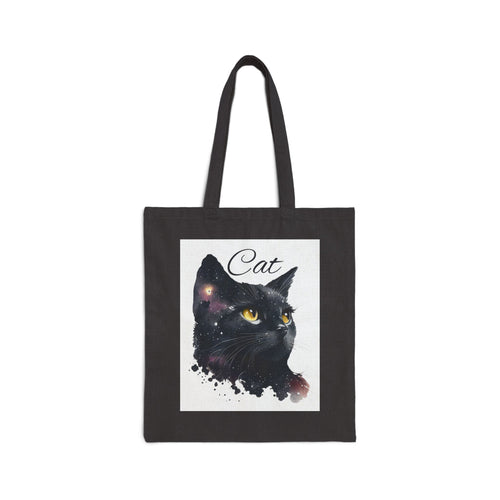 Black Cat Watercolor Tote — Cotton Canvas Cat Tote Bag