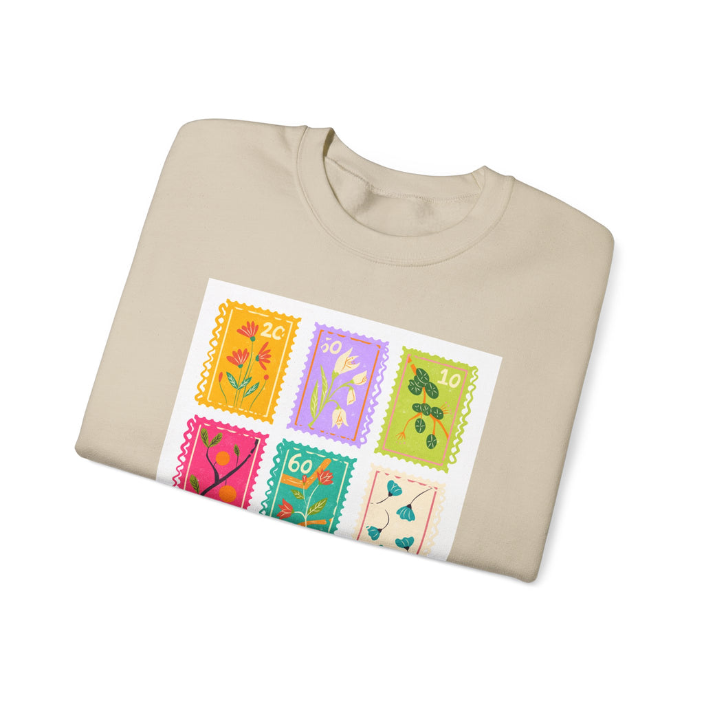 Floral Stamp Patch Sweatshirt — Colorful Botanical Crewneck