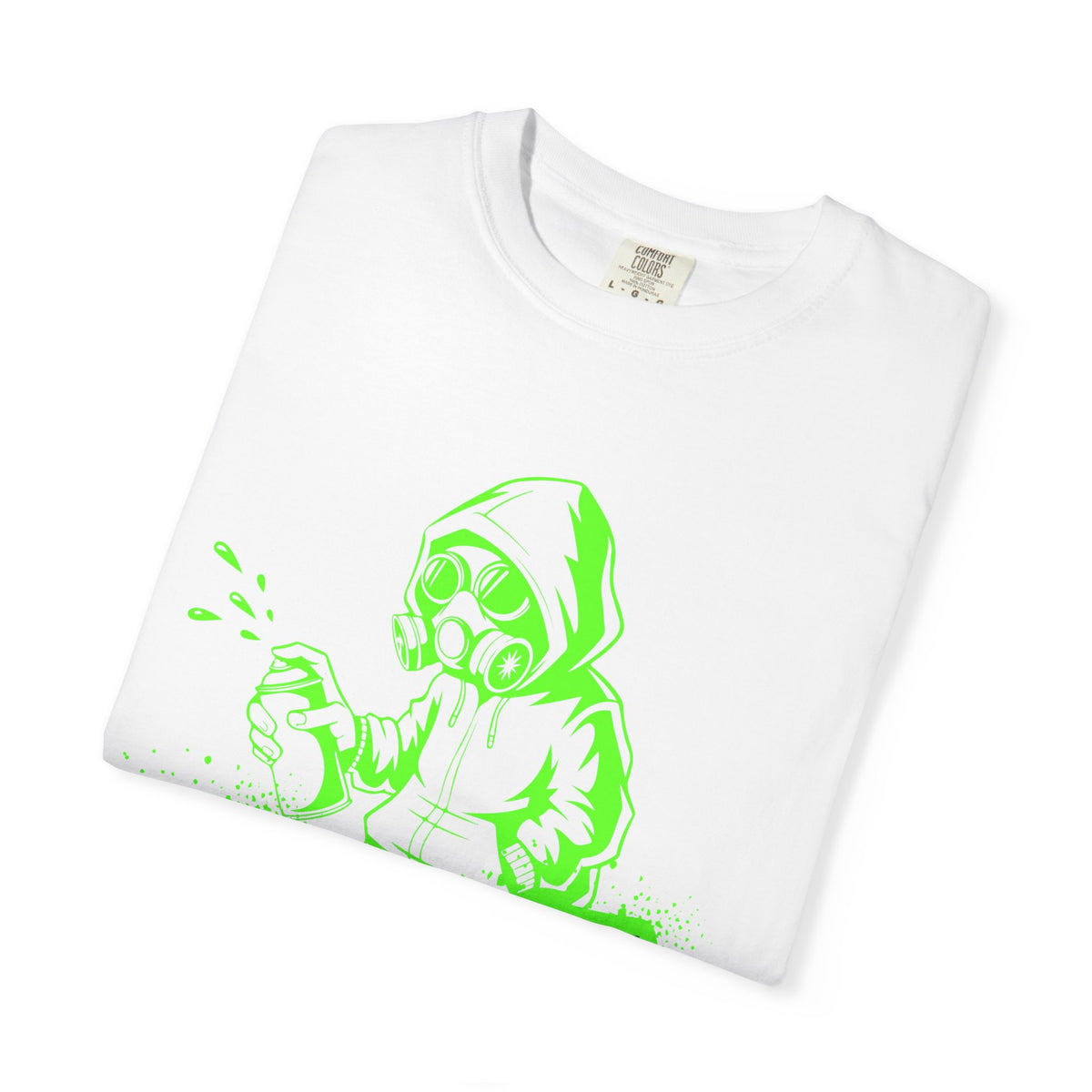 Street Graffiti Tee — Neon Green Spray-Paint Hooded Figure