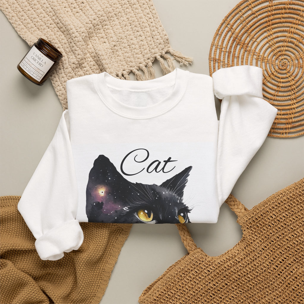 Galaxy Black Cat Sweatshirt — 'Cat' Watercolor Portrait Crewneck