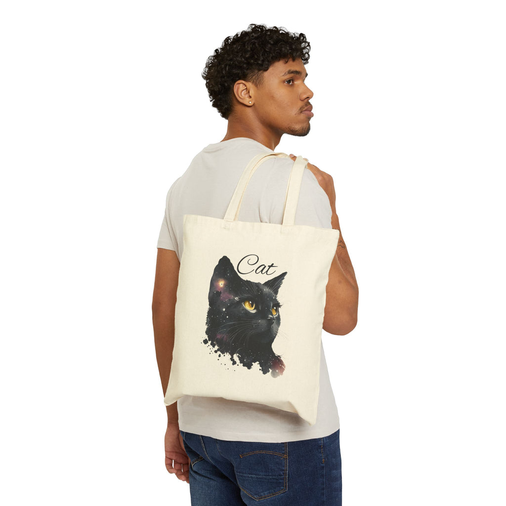 Black Cat Watercolor Tote — Cotton Canvas Cat Tote Bag