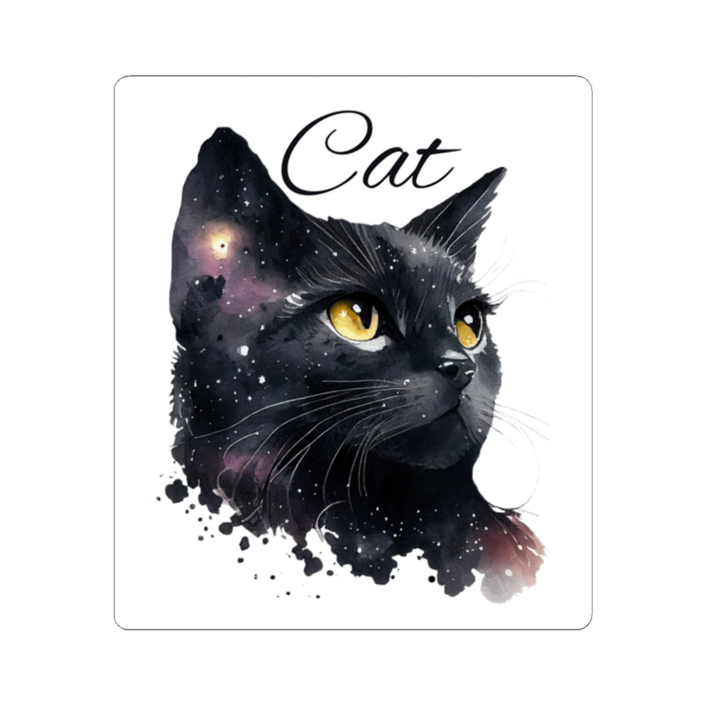 Black Cat Kiss-Cut Sticker — Cosmic Watercolor Cat Design
