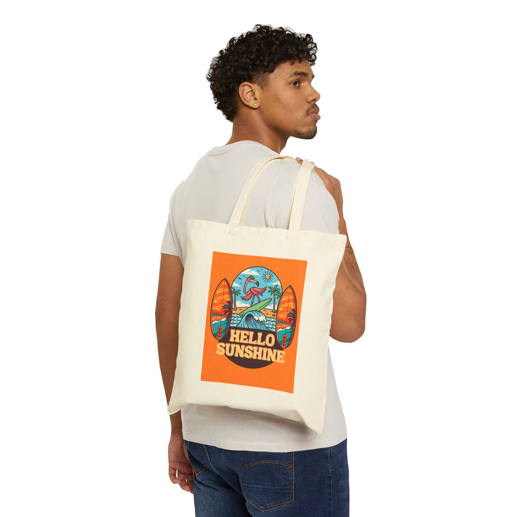 Hello Sunshine Canvas Tote Bag – Retro Surfing Beach Market Bag