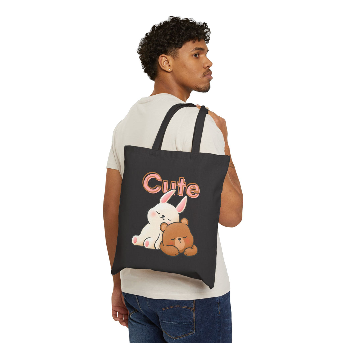 Cute Bunny & Bear Tote Bag — Cotton Canvas Cute Graphic Tote