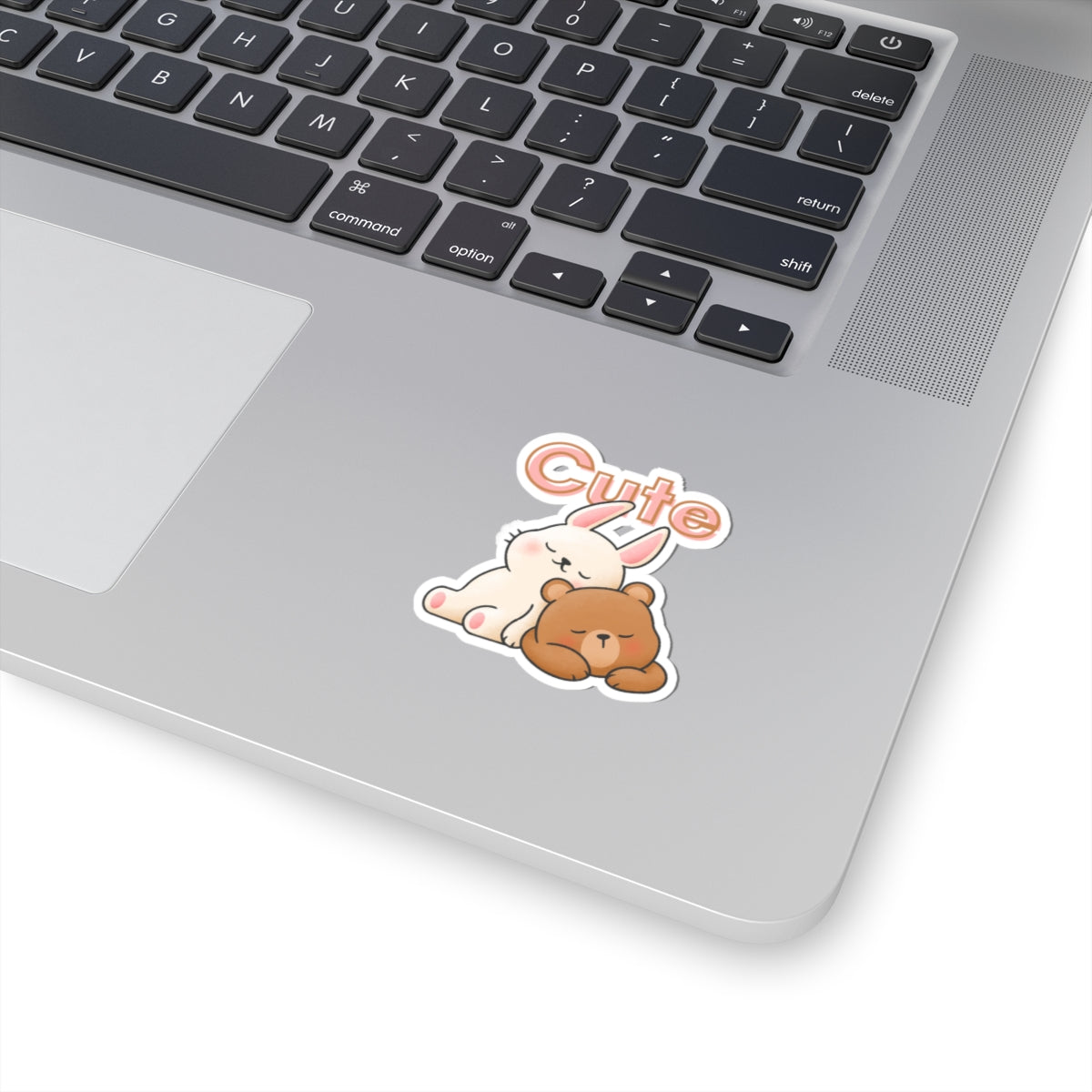 Cute Bunny & Bear Sticker — Kiss-Cut Decorative Laptop Sticker with 'Cute' Text