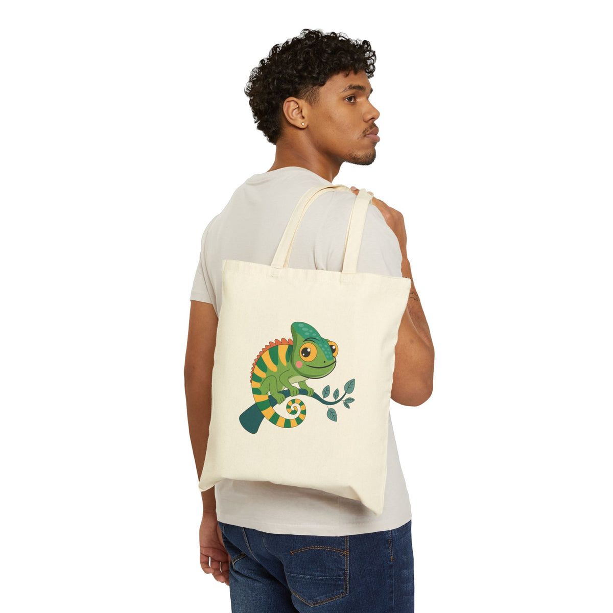 Charming Chameleon Canvas Tote — Cute Green Lizard Eco Shopper