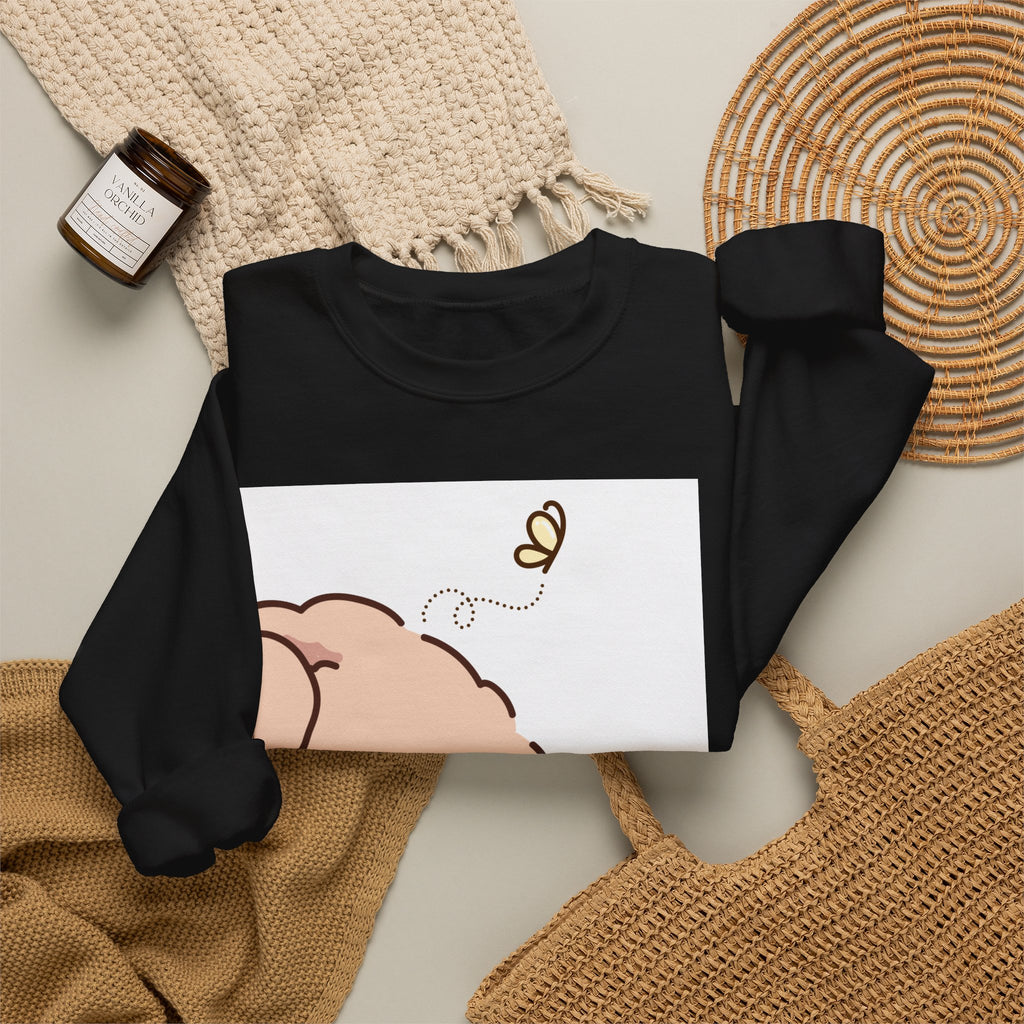 Cute Peeking Puppy Crewneck Sweatshirt – Adorable Cartoon Dog with Bee Design