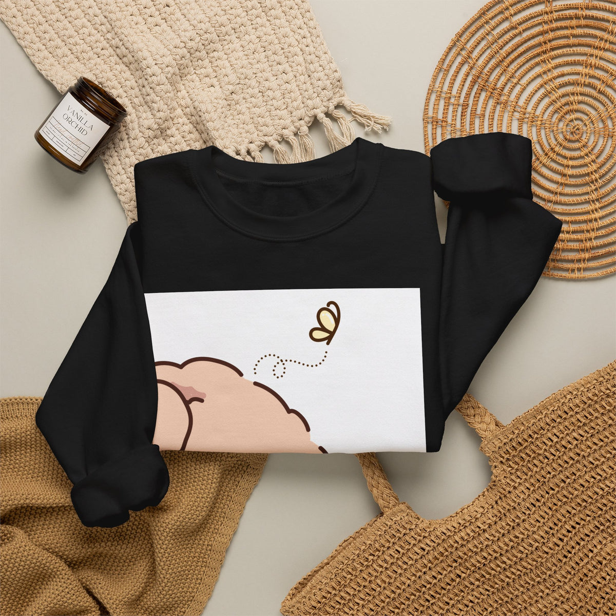 Cute Peeking Puppy Crewneck Sweatshirt – Adorable Cartoon Dog with Bee Design