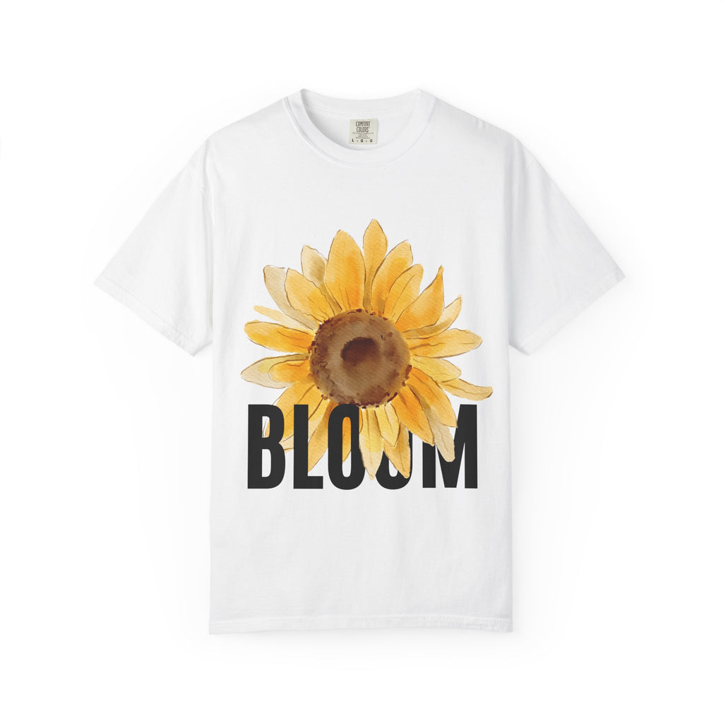 Bloom Sunflower T-Shirt — Graphic Floral Tee with 'BLOOM' Text