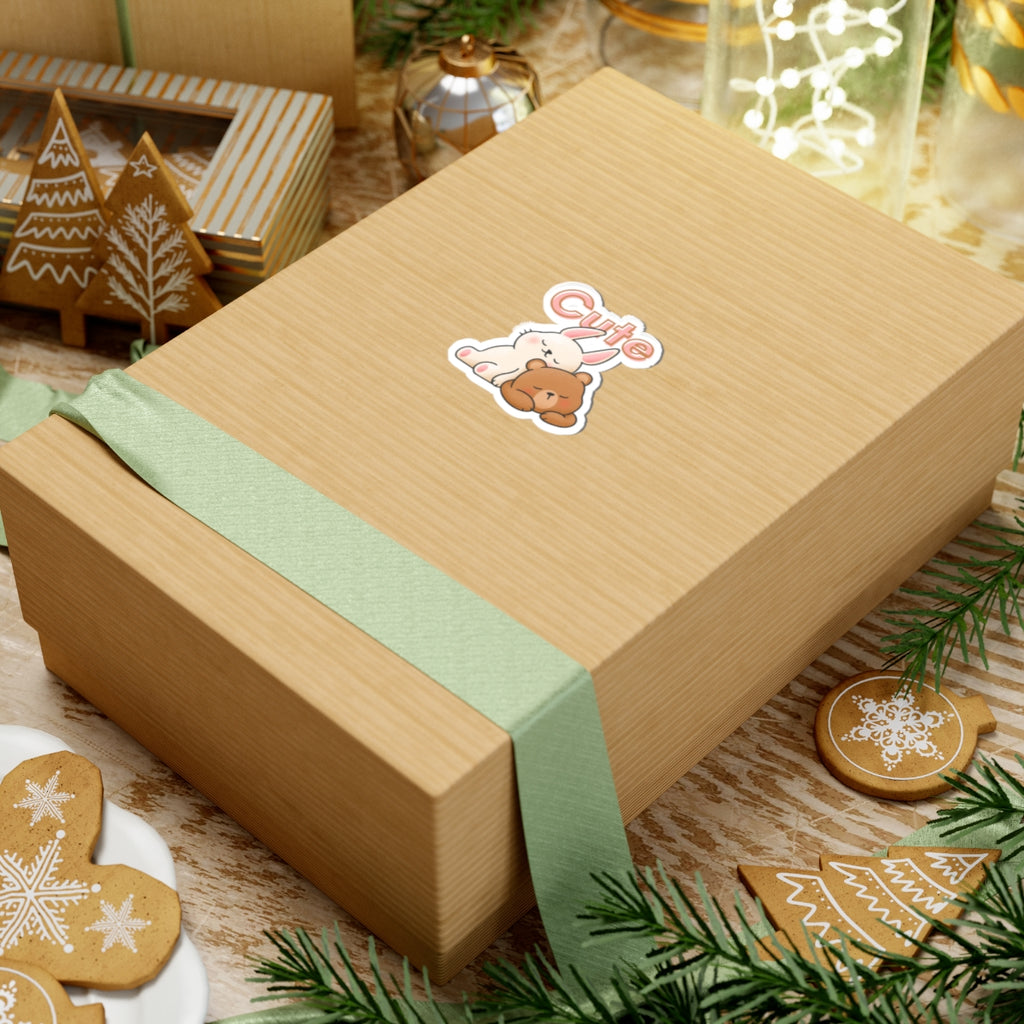 Cute Bunny & Bear Sticker — Kiss-Cut Decorative Laptop Sticker with 'Cute' Text
