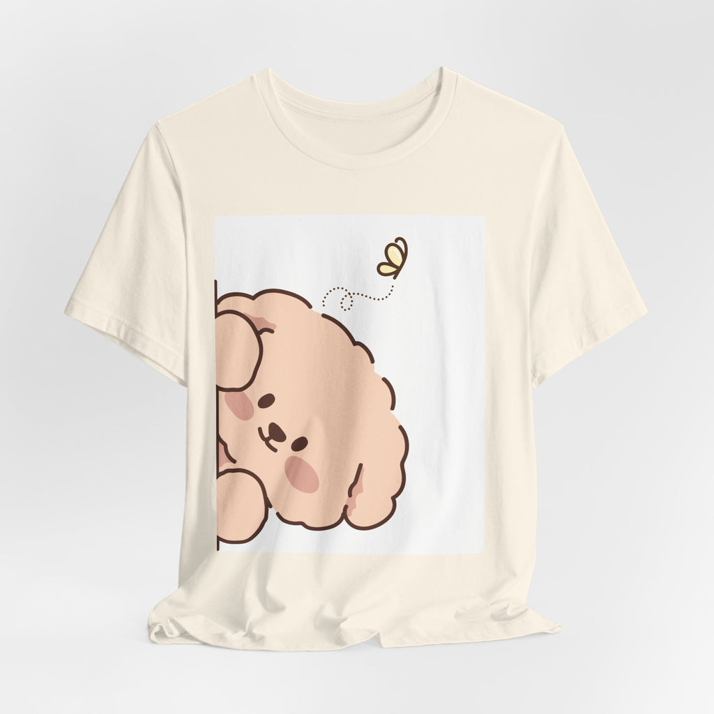 Cute Peekaboo Puppy T-Shirt — Adorable Cartoon Dog with Butterfly Tee