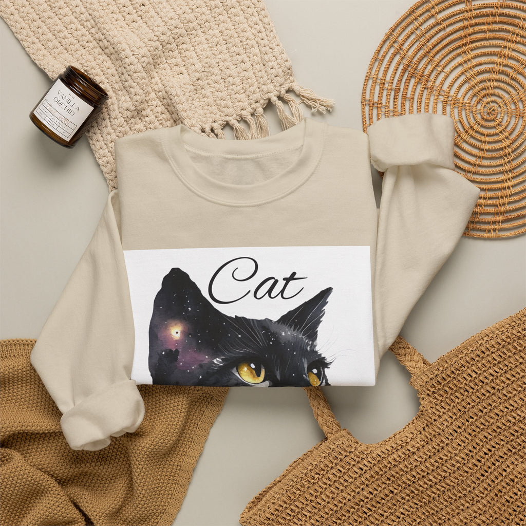 Galaxy Black Cat Sweatshirt — 'Cat' Watercolor Portrait Crewneck
