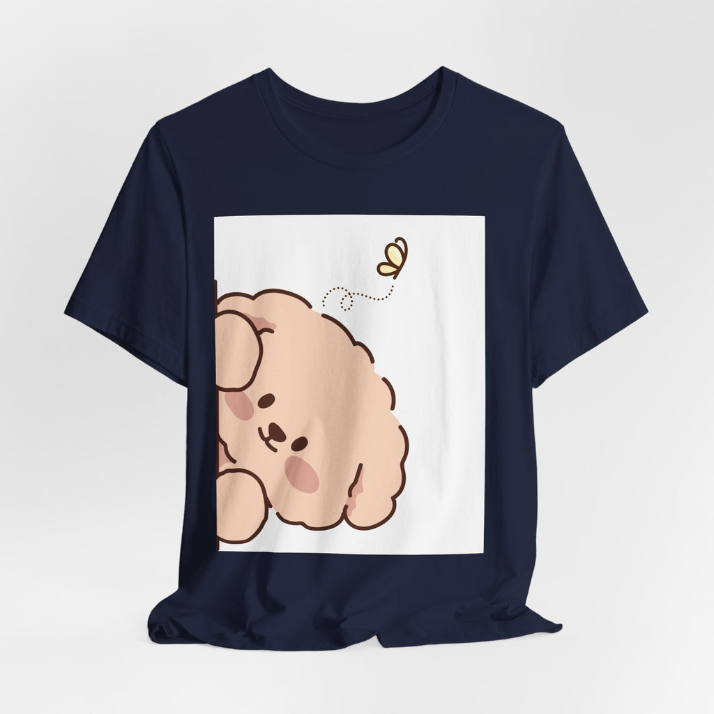 Cute Peekaboo Puppy T-Shirt — Adorable Cartoon Dog with Butterfly Tee