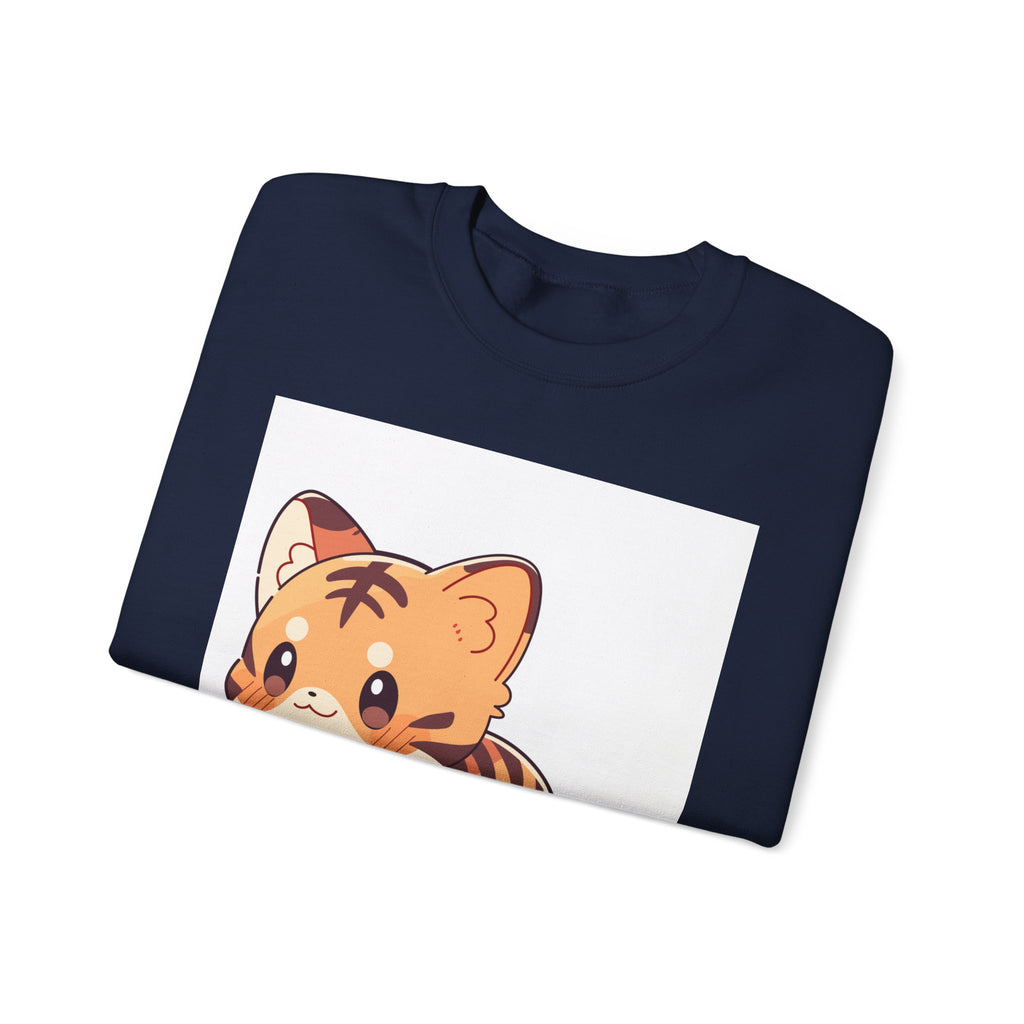 Cute Kawaii Tiger Crewneck Sweatshirt — Adorable Cartoon Kitten-Tiger Pullover