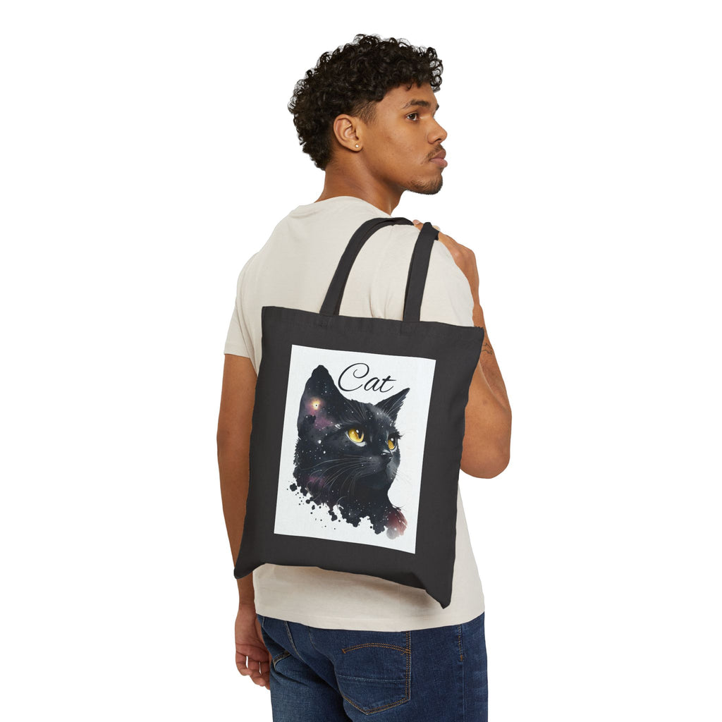 Black Cat Watercolor Tote — Cotton Canvas Cat Tote Bag