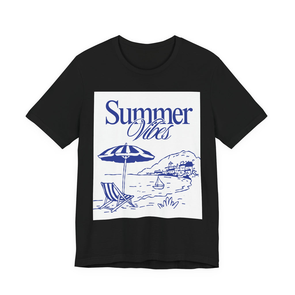 Summer Vibes Beach T-Shirt — Coastal Umbrella & Seaside Illustration Tee