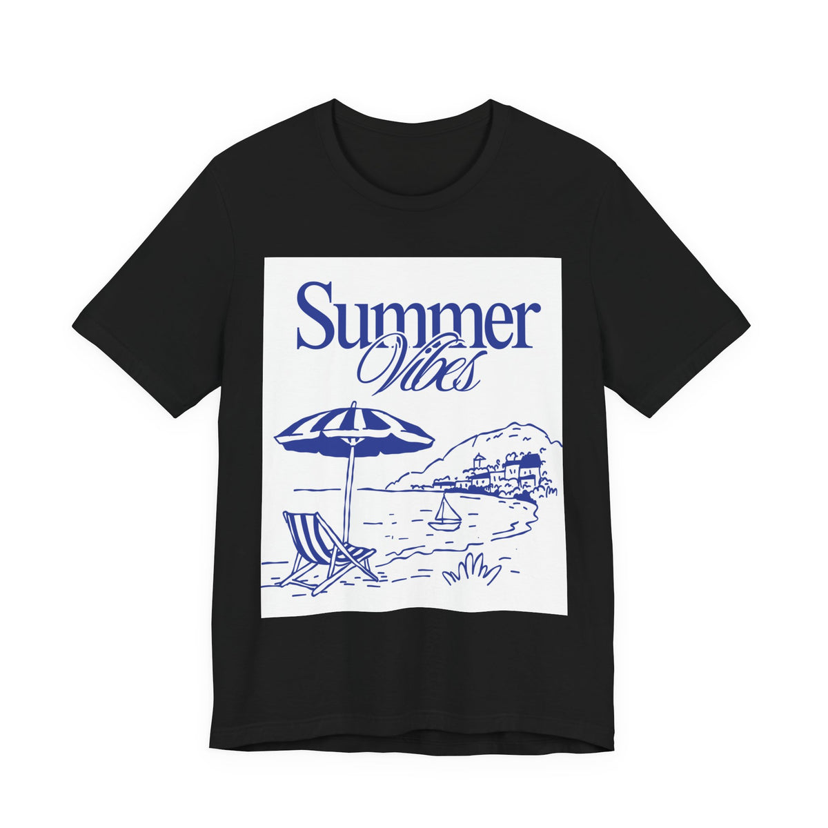 Summer Vibes Beach T-Shirt — Coastal Umbrella & Seaside Illustration Tee