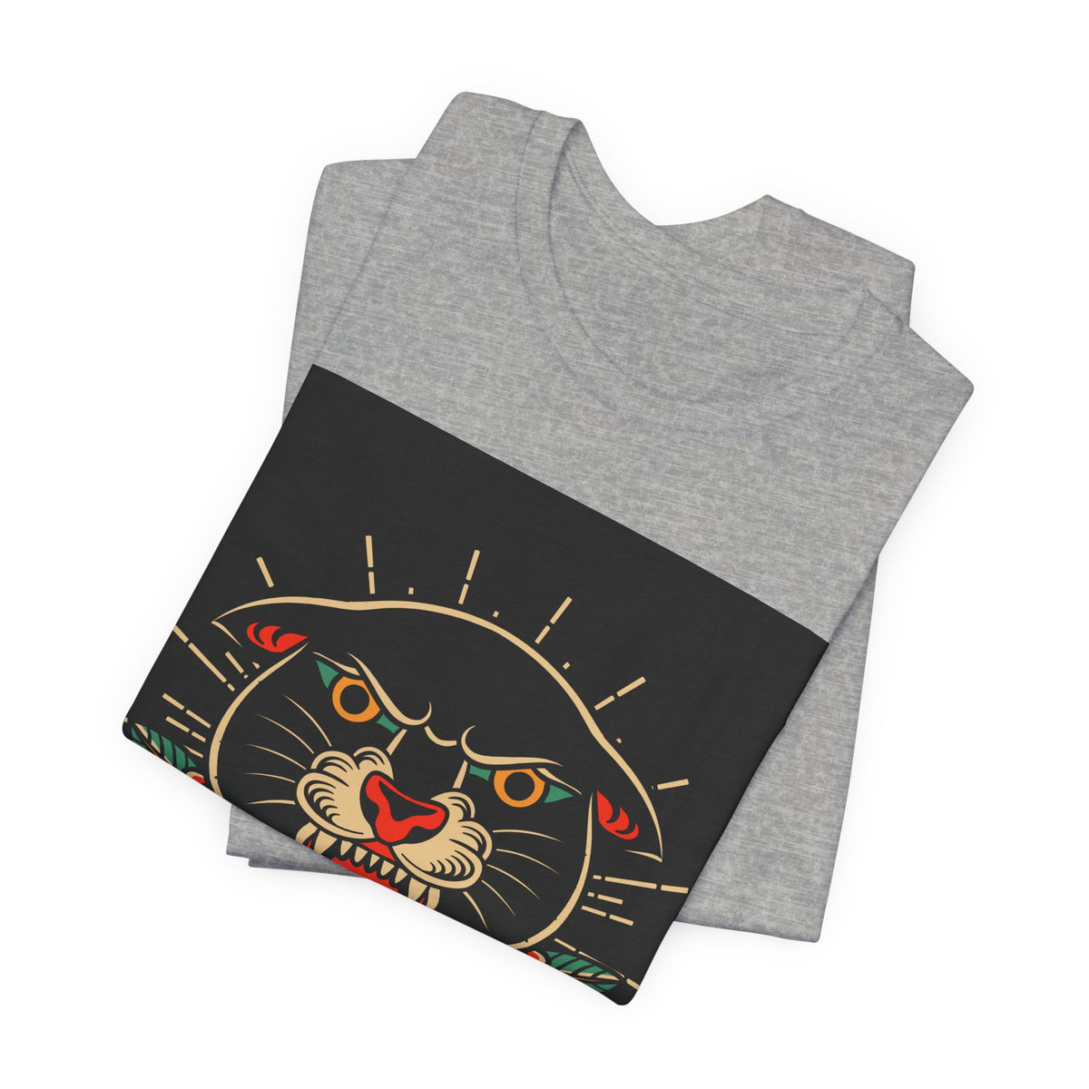 Panther Tattoo Tee — Vintage Roaring Panther with Roses Graphic T-Shirt