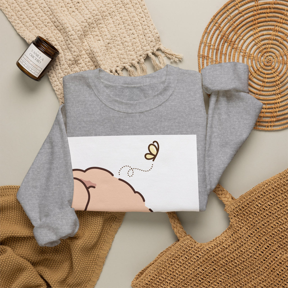 Cute Peeking Puppy Crewneck Sweatshirt – Adorable Cartoon Dog with Bee Design