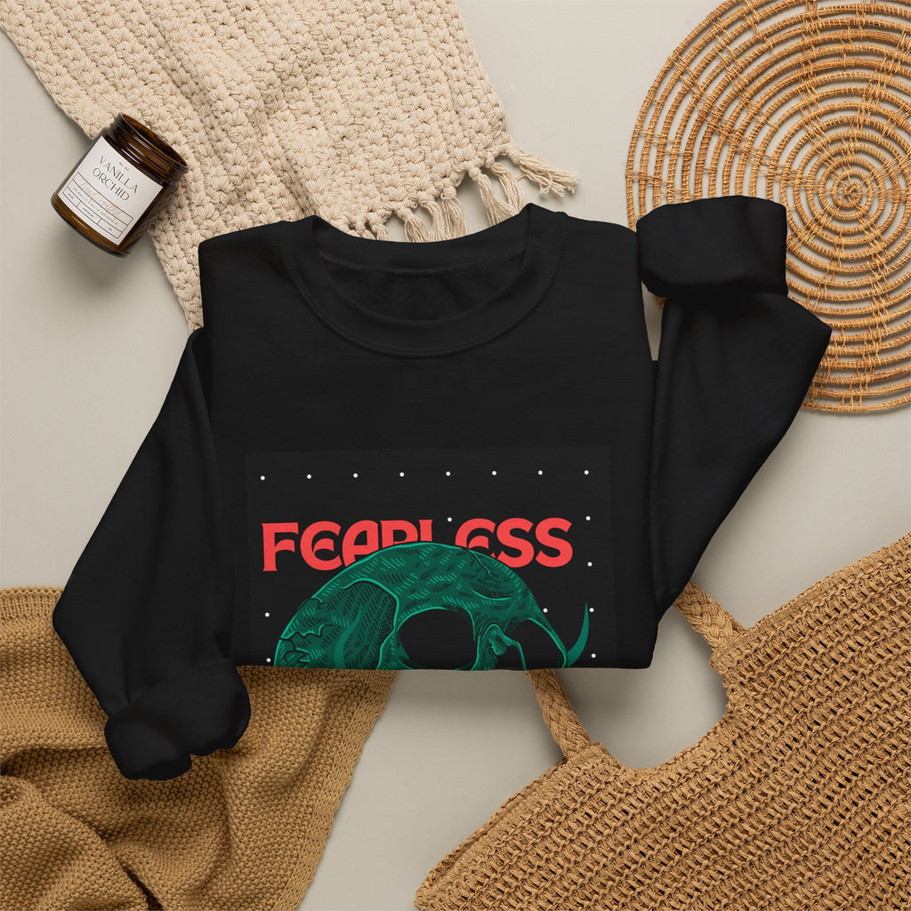Fearless Skull Crewneck Sweatshirt — Green Skull Graphic Pullover