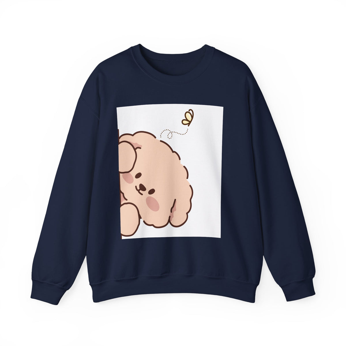 Cute Peeking Puppy Crewneck Sweatshirt – Adorable Cartoon Dog with Bee Design