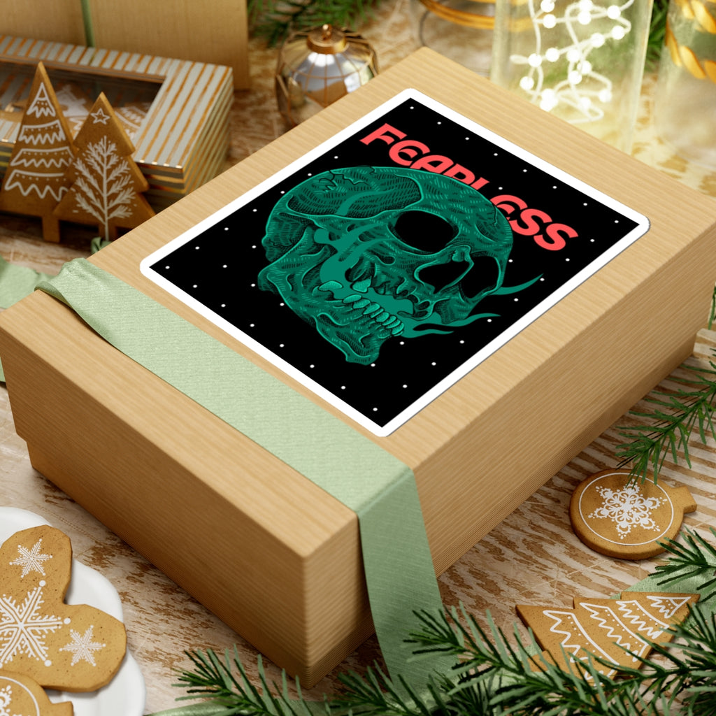 Fearless Skull Kiss-Cut Sticker — Green Neon Skull Laptop Decal