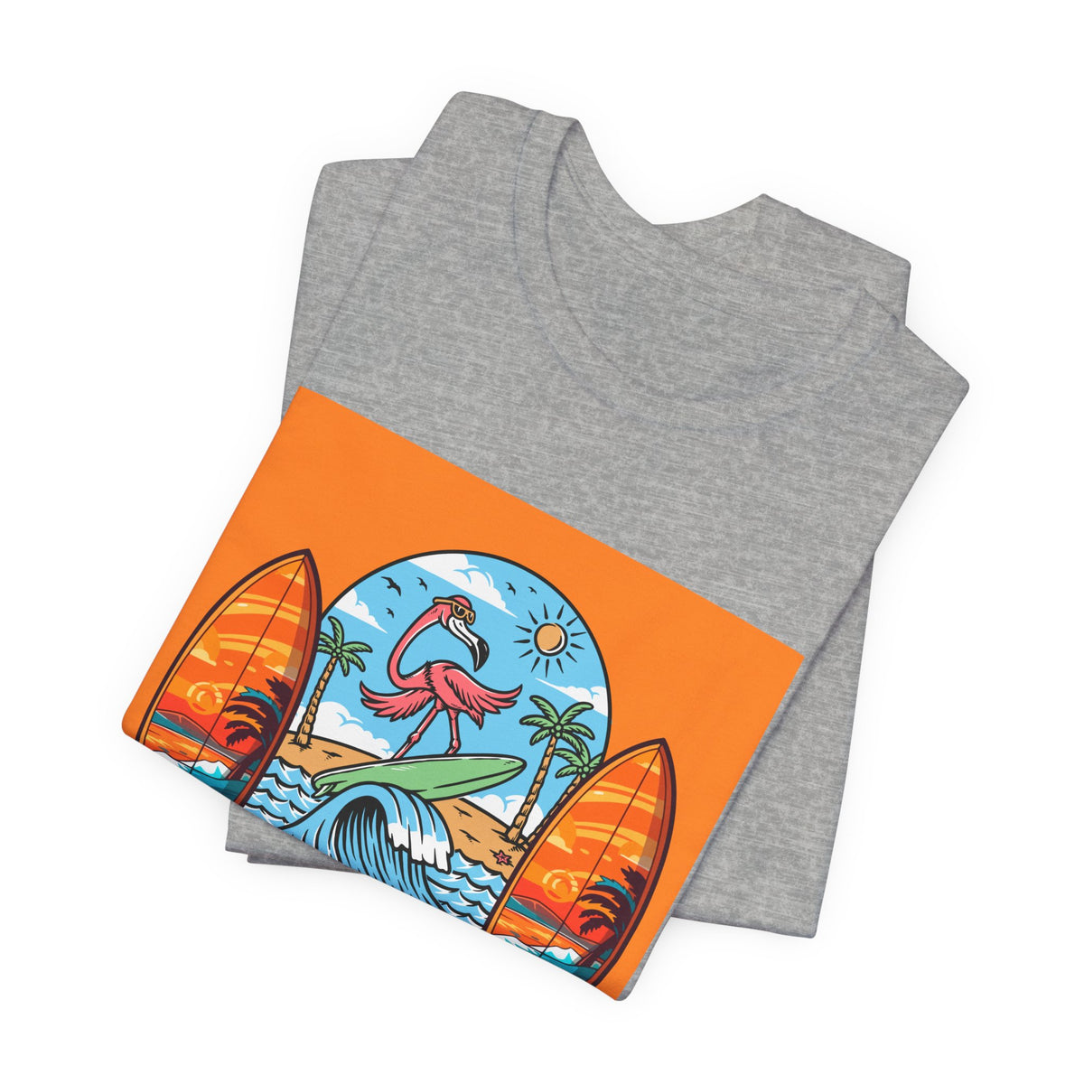 Hello Sunshine Tee — Retro Surf Flamingo Beach T-Shirt