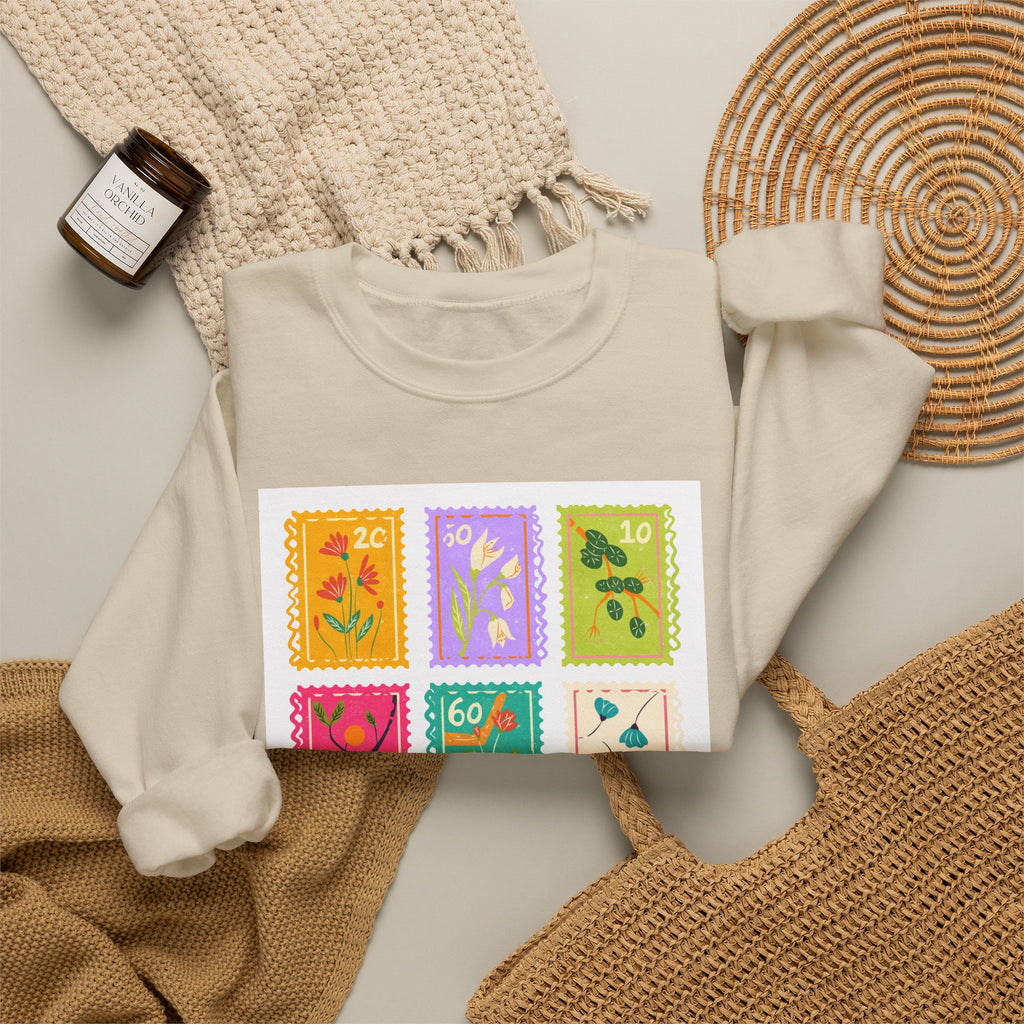 Floral Stamp Patch Sweatshirt — Colorful Botanical Crewneck