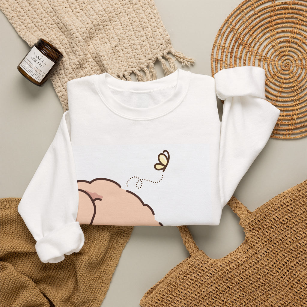 Cute Peeking Puppy Crewneck Sweatshirt – Adorable Cartoon Dog with Bee Design