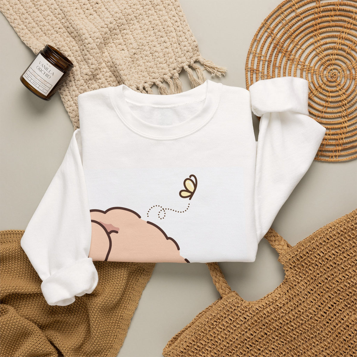 Cute Peeking Puppy Crewneck Sweatshirt – Adorable Cartoon Dog with Bee Design