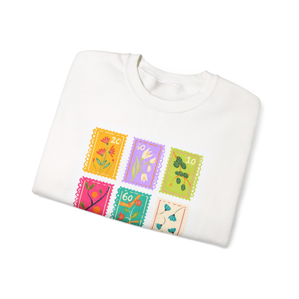 Floral Stamp Patch Sweatshirt — Colorful Botanical Crewneck