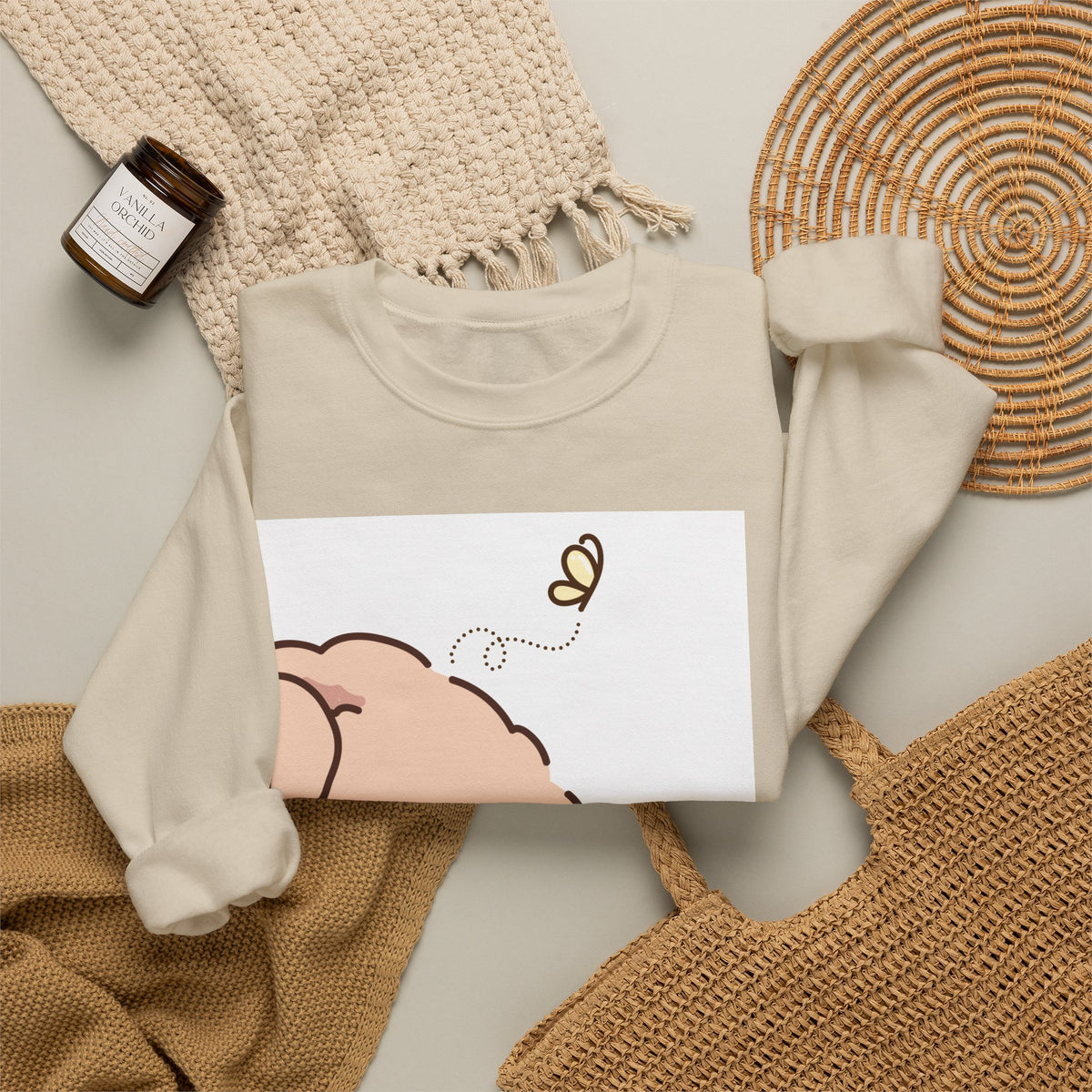 Cute Peeking Puppy Crewneck Sweatshirt – Adorable Cartoon Dog with Bee Design