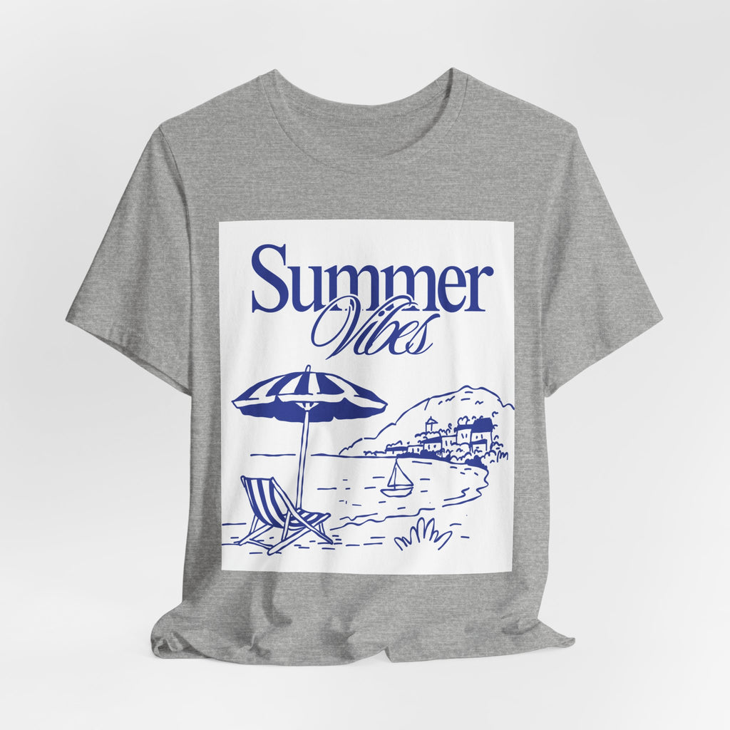 Summer Vibes Beach T-Shirt — Coastal Umbrella & Seaside Illustration Tee