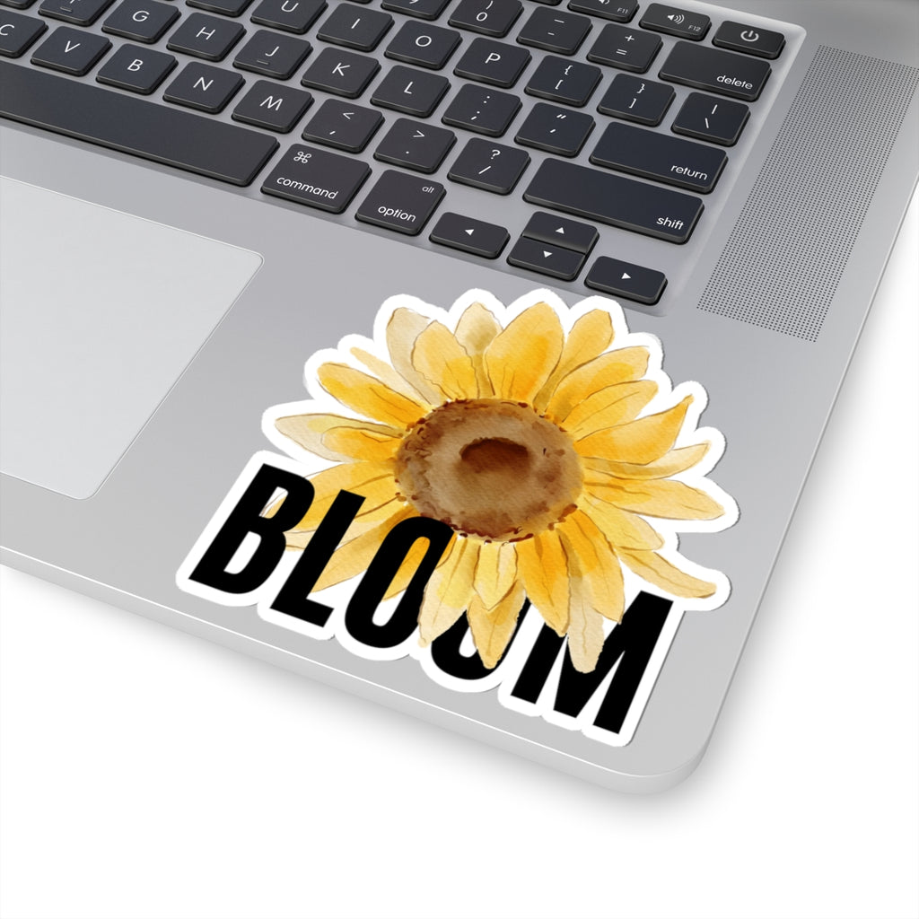 Bloom Sunflower Sticker — Yellow Watercolor Floral Kiss-Cut Laptop Decal