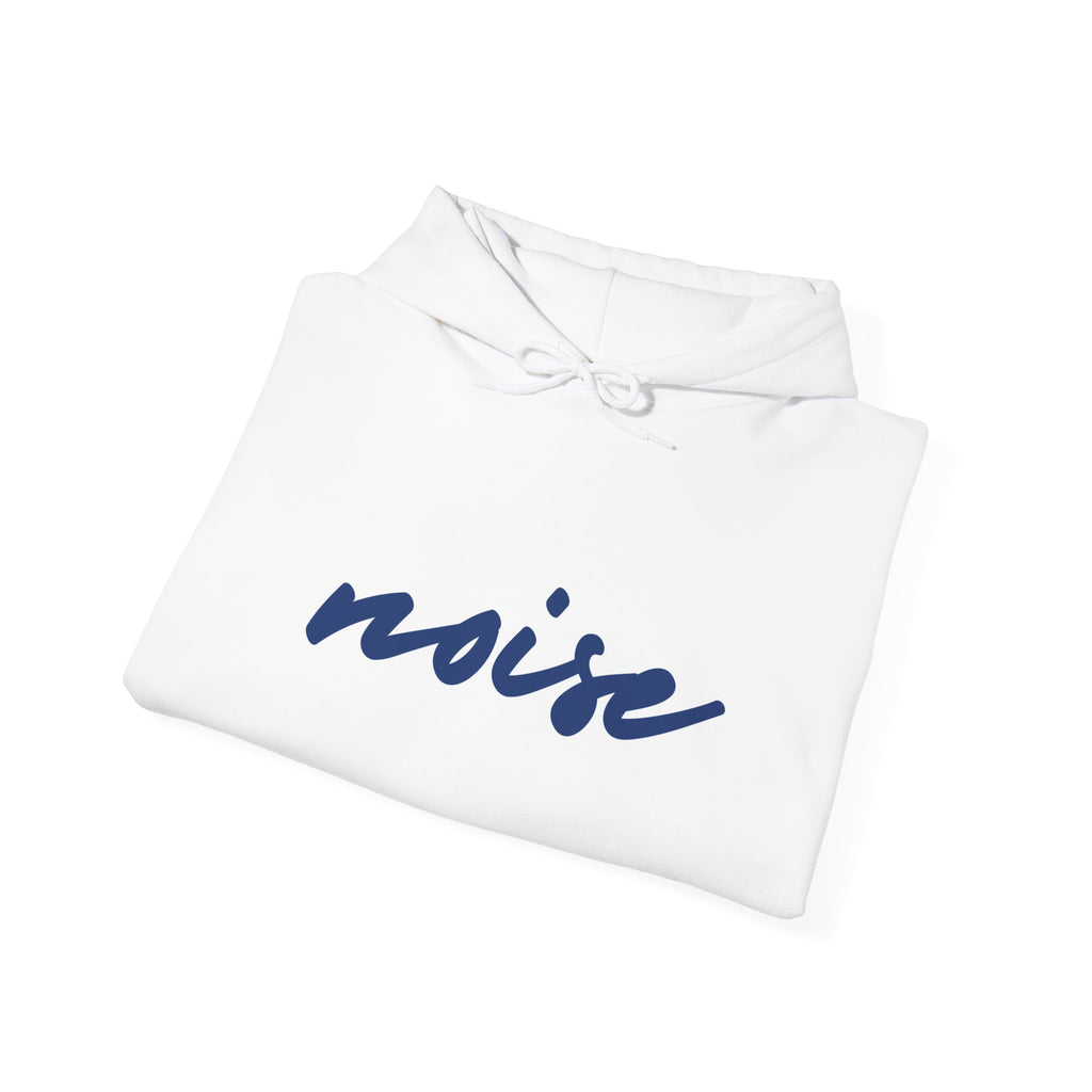 Noise Script Hoodie — Minimalist White Pullover with Handwritten ‘noise’