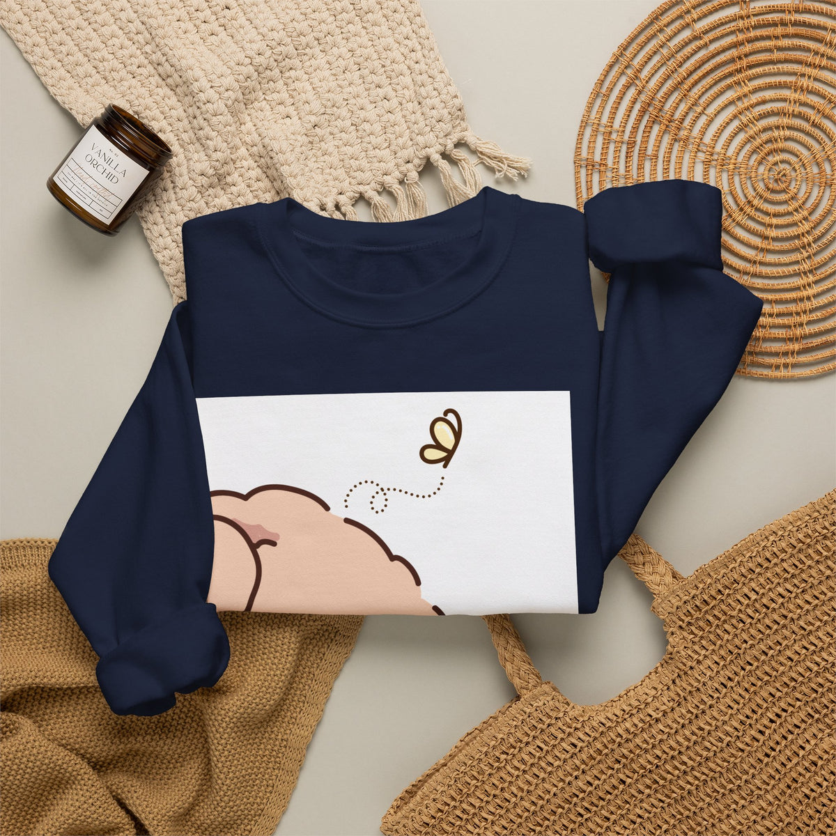 Cute Peeking Puppy Crewneck Sweatshirt – Adorable Cartoon Dog with Bee Design